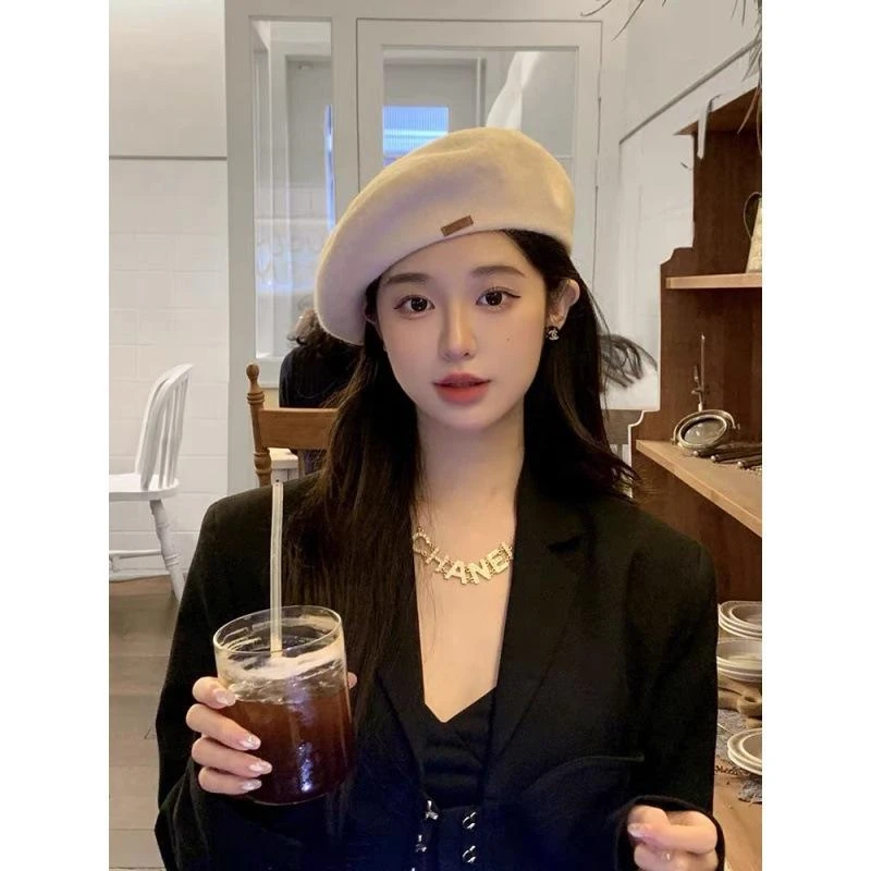 帽子女秋冬韩版画家帽ins网红大头围时尚纯色复古羊毛毛呢