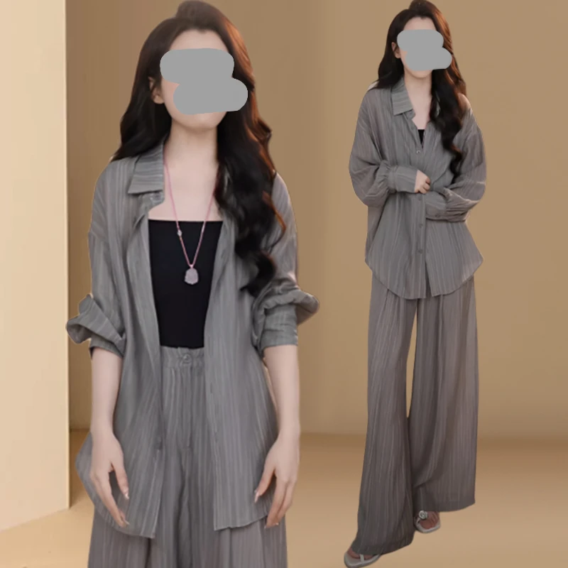 女穿搭松弛衬衫新款两件套2025夏季套装休闲减龄ootd扎染阔腿裤感