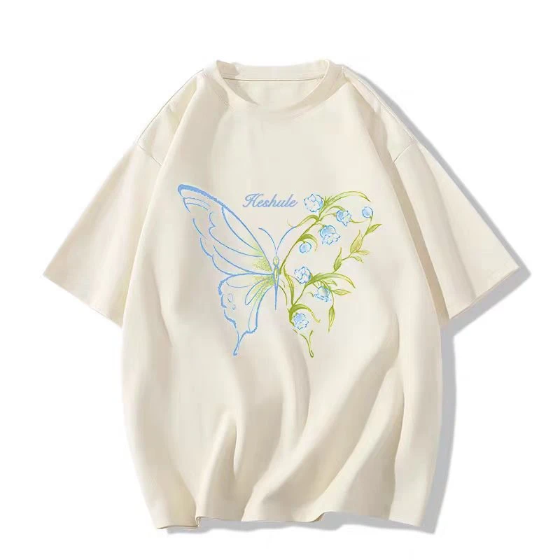 女式短袖非图片款直播间选款夏季短袖时尚百搭纯棉半袖圆领上衣