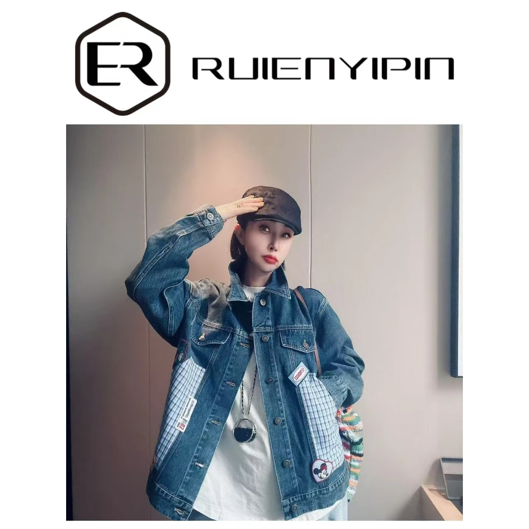 6916#格子口袋牛仔外套