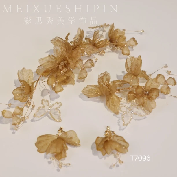 T7096奢华金色手工花朵精致配饰