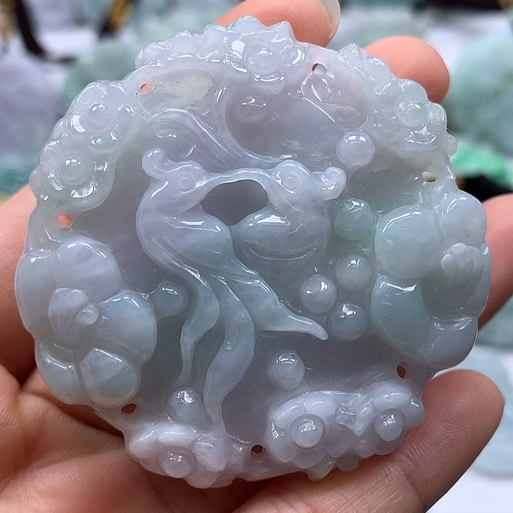 翡翠未镶嵌颈饰花开富贵两面工艺福利卡厚11.8