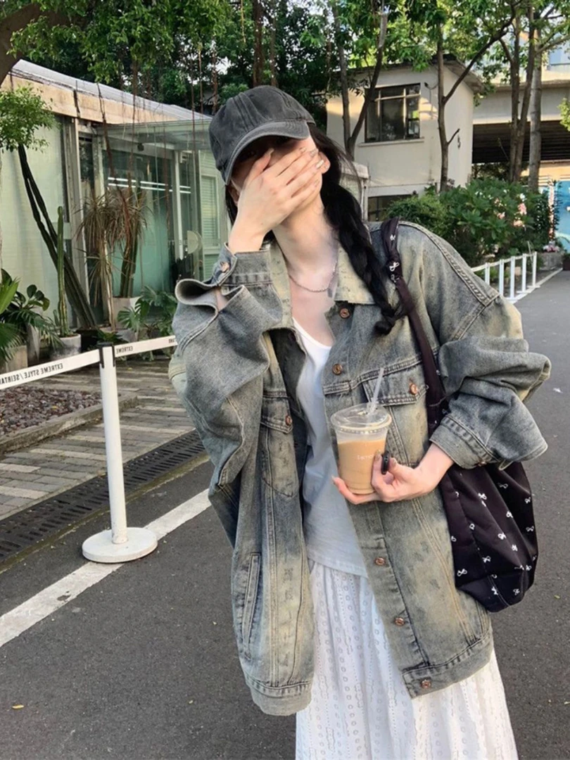 美式复古蓝色牛仔夹克外套女春秋2025新款短款独特超好看百搭上衣