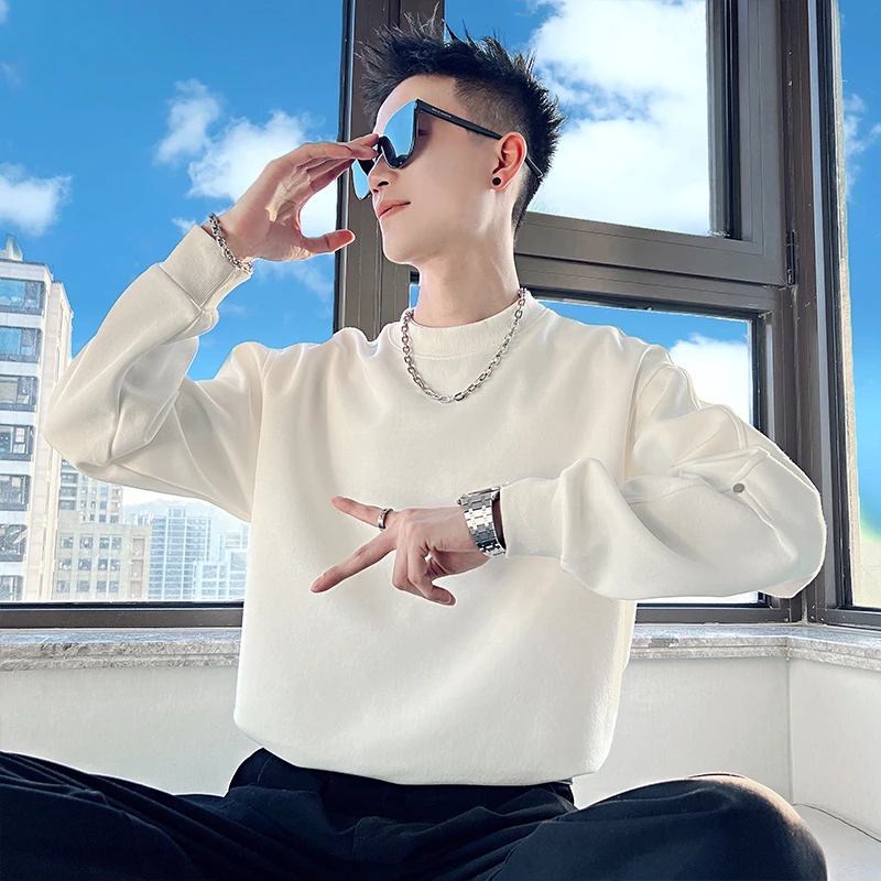 痞帅潮男假两件卫衣潮牌高级感春秋季新款休闲宽松上衣男士外套潮