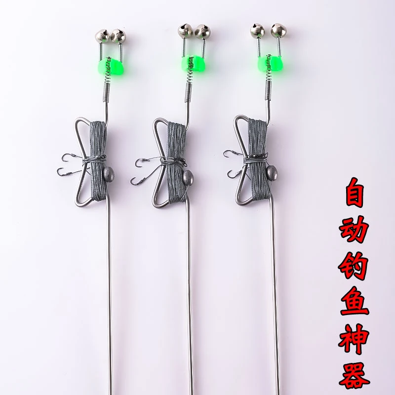 地插钩不锈钢弹簧爆炸钩自动钓鱼神器钓甲鱼鲢鳙青鱼黑鱼线组钩