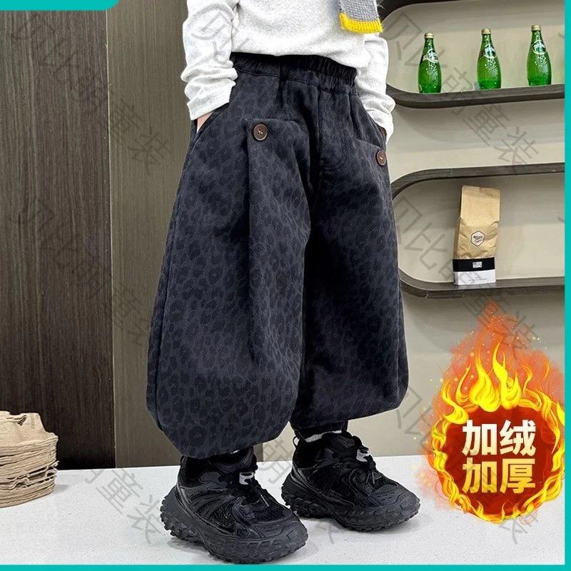新款痞帅帅气绒裤韩版时尚秋装小女孩男款男童女宝儿童裤子加绒