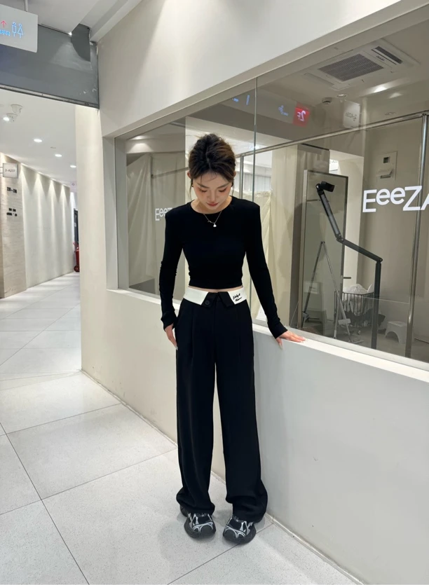 XF定制【塑造腿精】腰头拼接字母西裤