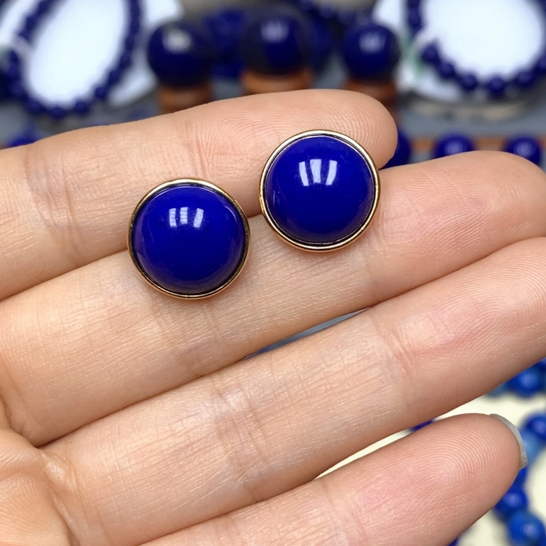 青金石银S925镀金镶嵌耳饰