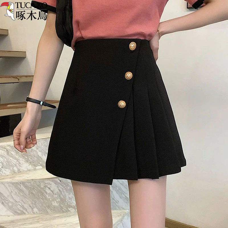 TUCANO/啄木鳥夏季新款不规则半身裙小众褶皱百褶裙高腰a字短裙