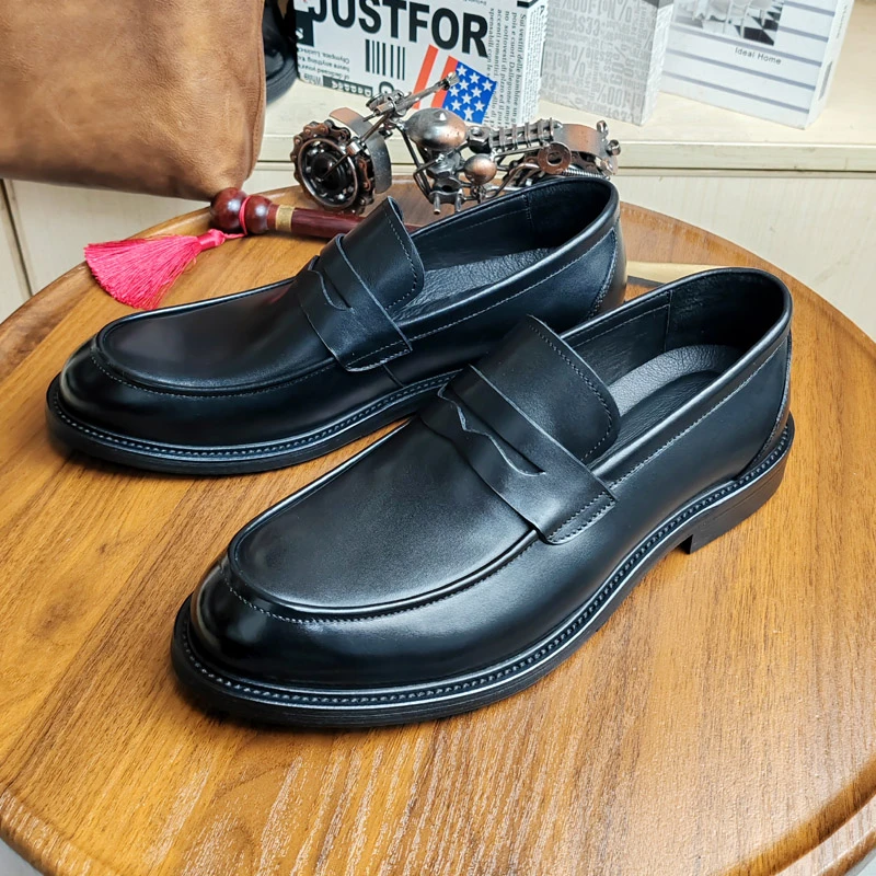 一脚蹬乐福鞋懒人鞋男士休闲皮鞋正宗牛皮秋冬款真皮百搭皮鞋男款