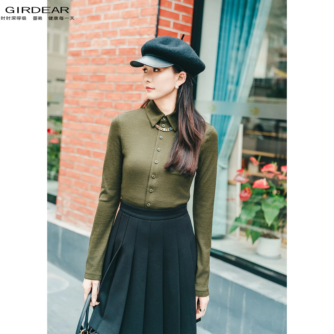 GIRDEAR/哥弟时尚气质温柔简约长袖显瘦百搭秋冬舒适衬衫 1300820
