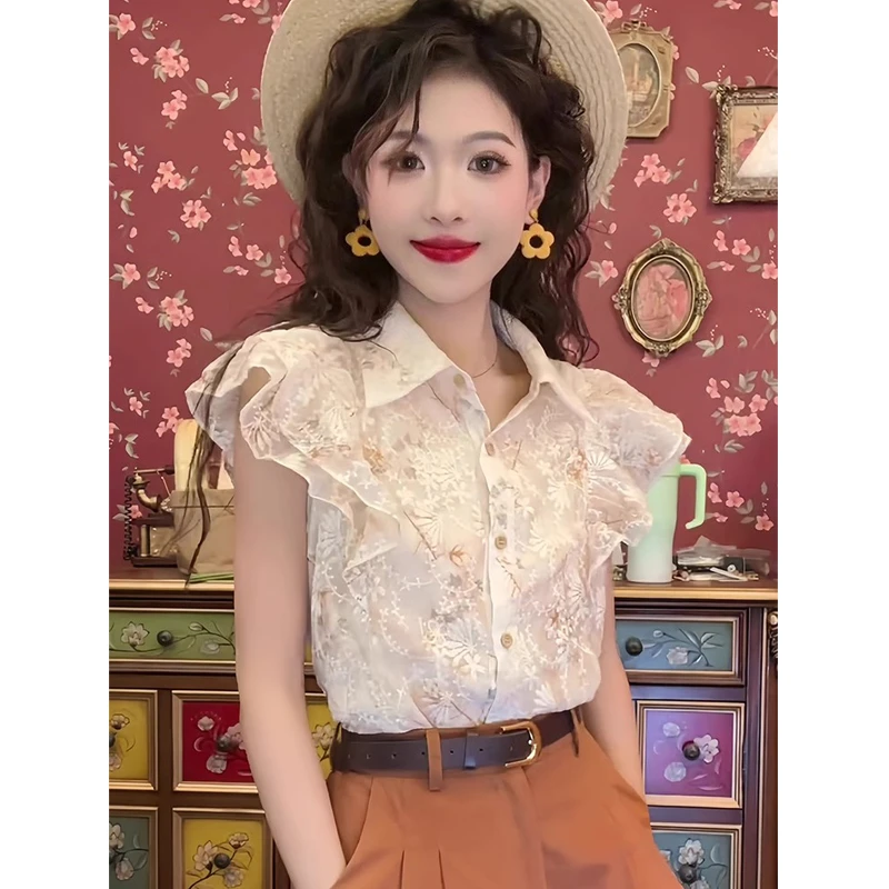 短袖衬衫女高级感轻奢减龄洋气2025欧货爆款小衫法式夏天雪纺上衣