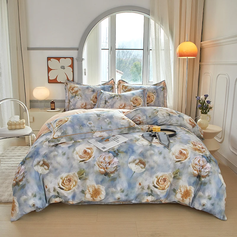 100纯棉设计师款轻奢 长绒棉全棉四件套-墨雨云间兰