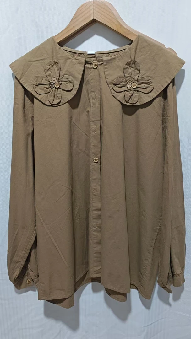 【6076】文艺复古大花瓣领灯笼袖宽松灯芯绒娃娃衫女款衬衫