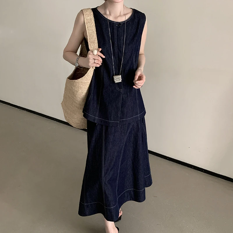 韩货-【空谷套装】初夏简约气质慵懒休闲通勤小众设计感套装/5021