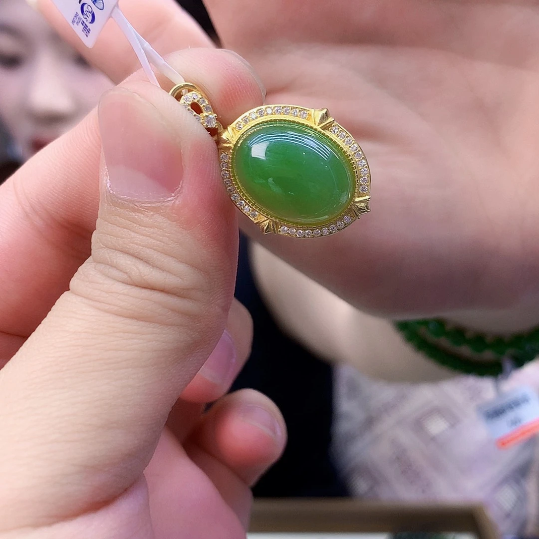 和田玉（碧玉）银S925镶嵌吊坠(不含链)吊坠