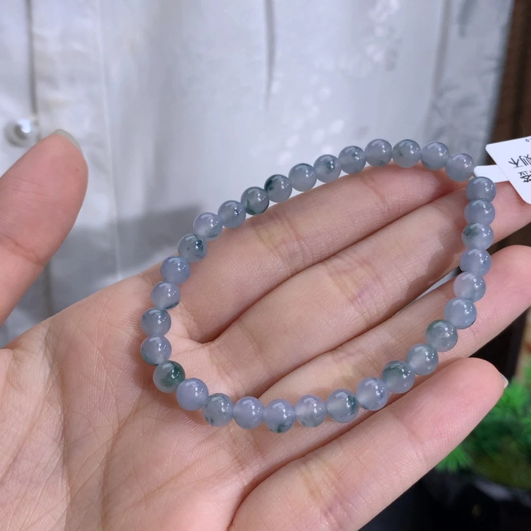 翡翠未镶嵌手串卡5.3冰胶蓝飘牛仔蓝花
