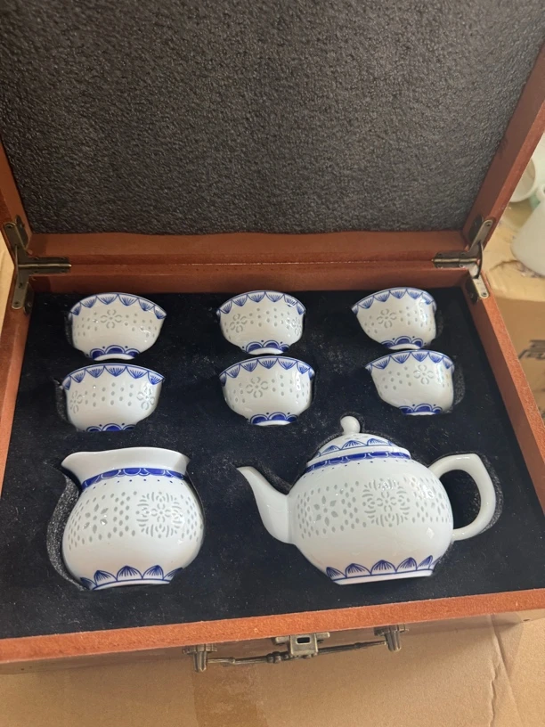 青花玲珑茶具一整套【微瑕尾货】