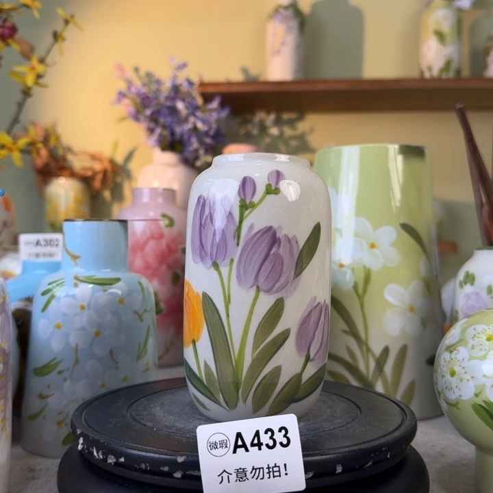 摆件景德镇手绘陶瓷花瓶摆件无孔