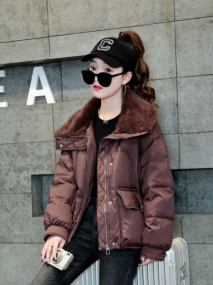 9960短款羊羔毛翻领女冬季2025新款时尚小个子美拉德色短外套