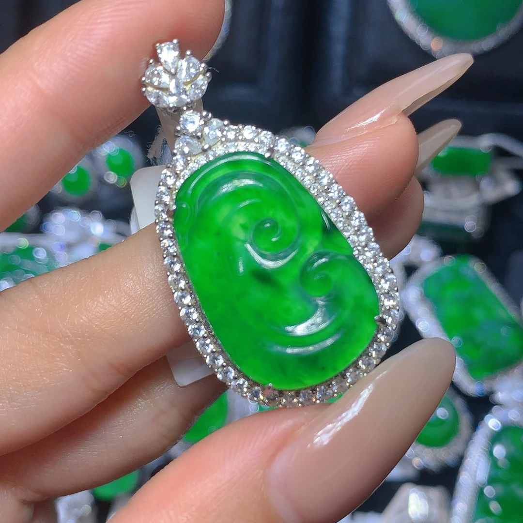 翡翠吊坠(不含链)银S925镶嵌翡翠