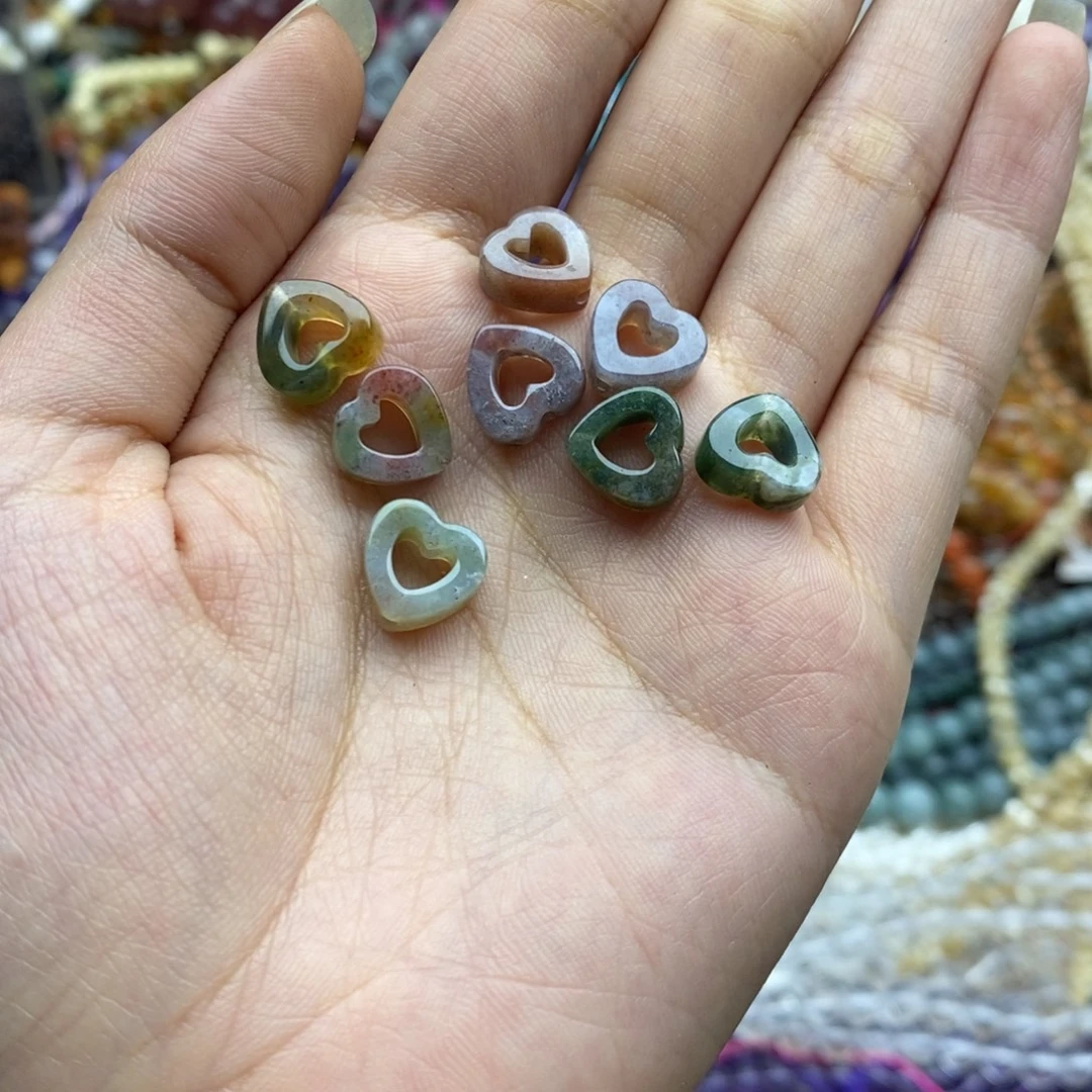 玛瑙/玉髓未镶嵌珠宝半成品四个装纯天然印度水草玛瑙爱心10mm