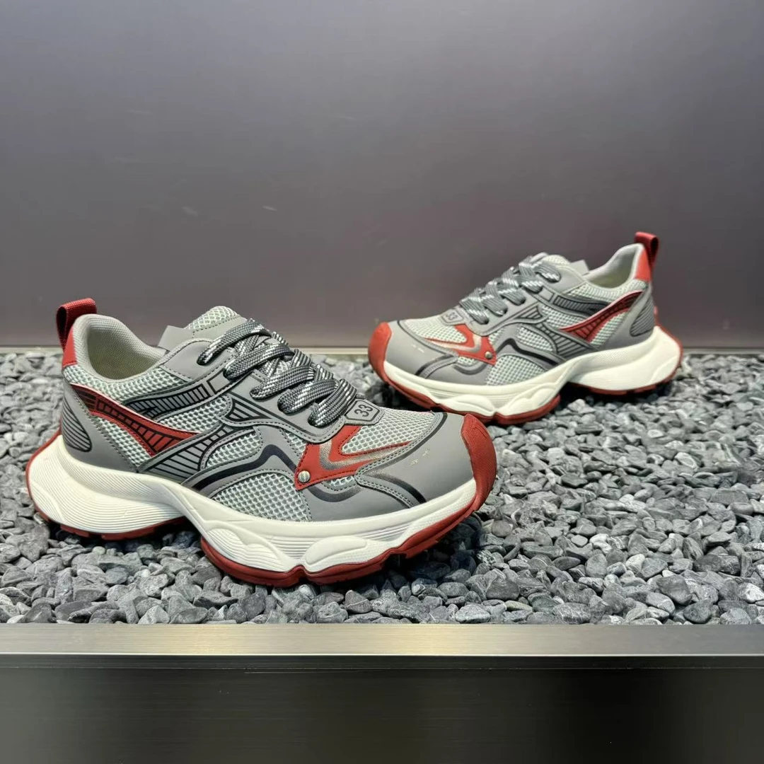 男士夏季透气网面拼接厚底复古增高时尚百搭休闲低帮老爹鞋男款