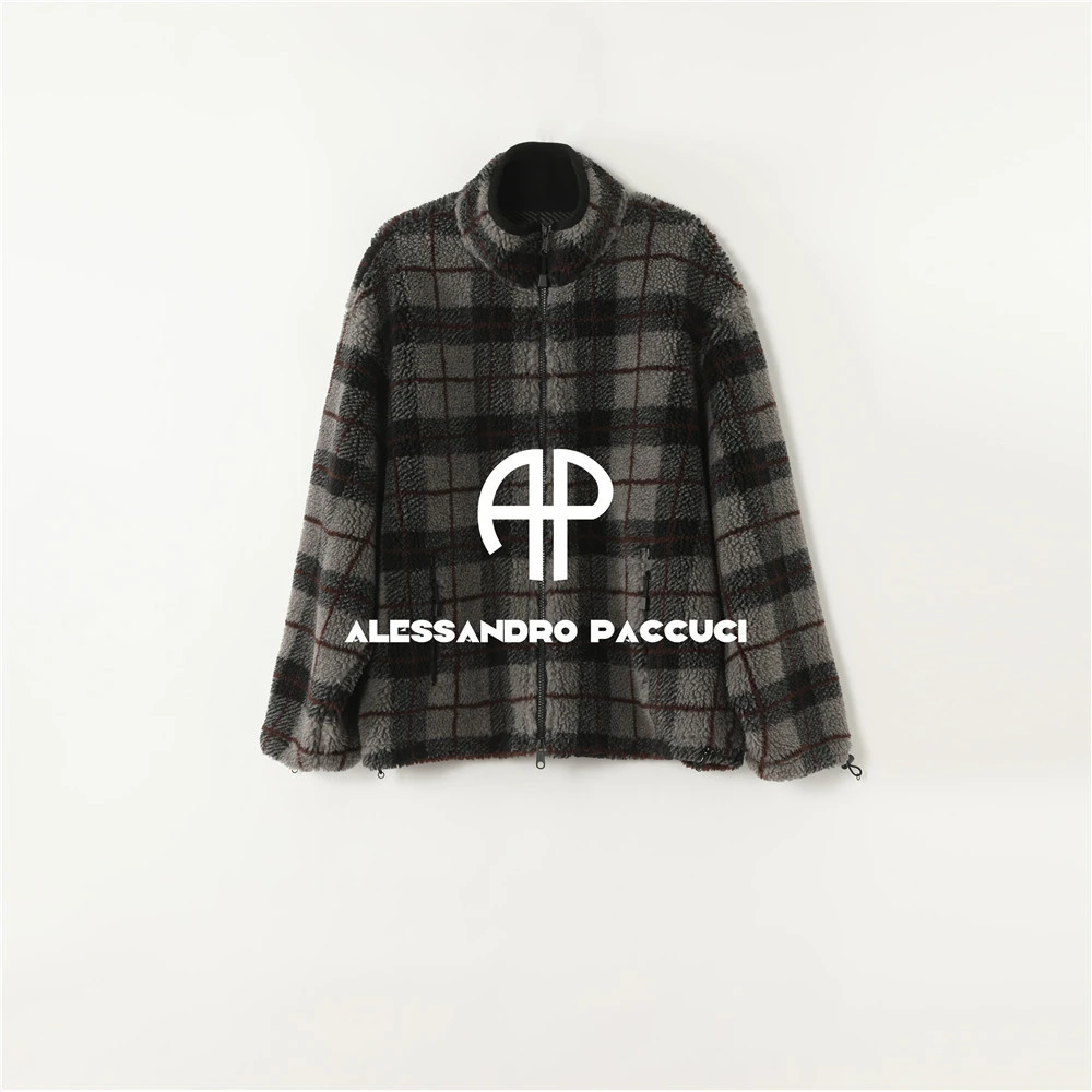 AP洛哥54212WT/54211WT羊毛+驼绒立领格纹羊羔毛休闲外套/女装