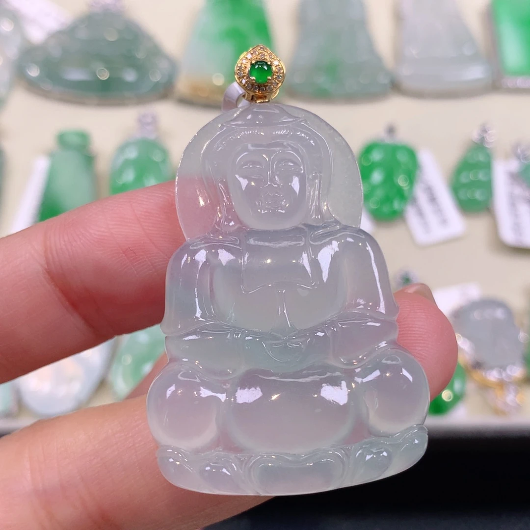 翡翠18K金镶嵌颈饰缅甸天然a货翡翠