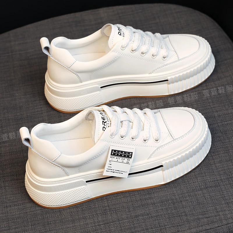 增高4cm透气休闲鞋2024夏季新款厚底板鞋真皮小白鞋百搭运动3934