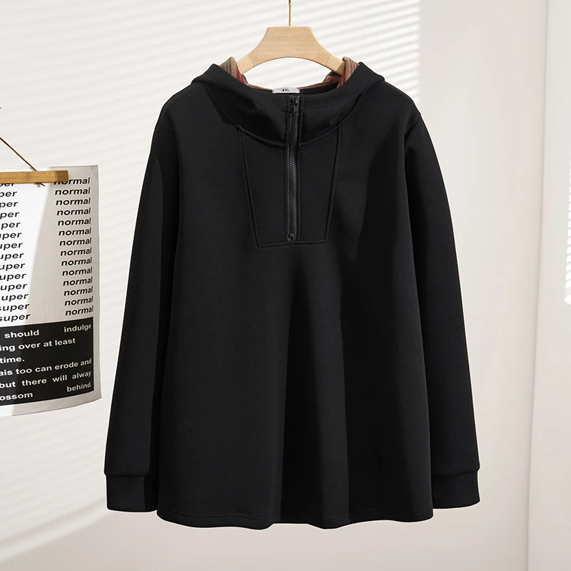 S5591胖MM大码女装春秋款连帽长袖上衣250斤加肥宽松遮肉休闲卫衣