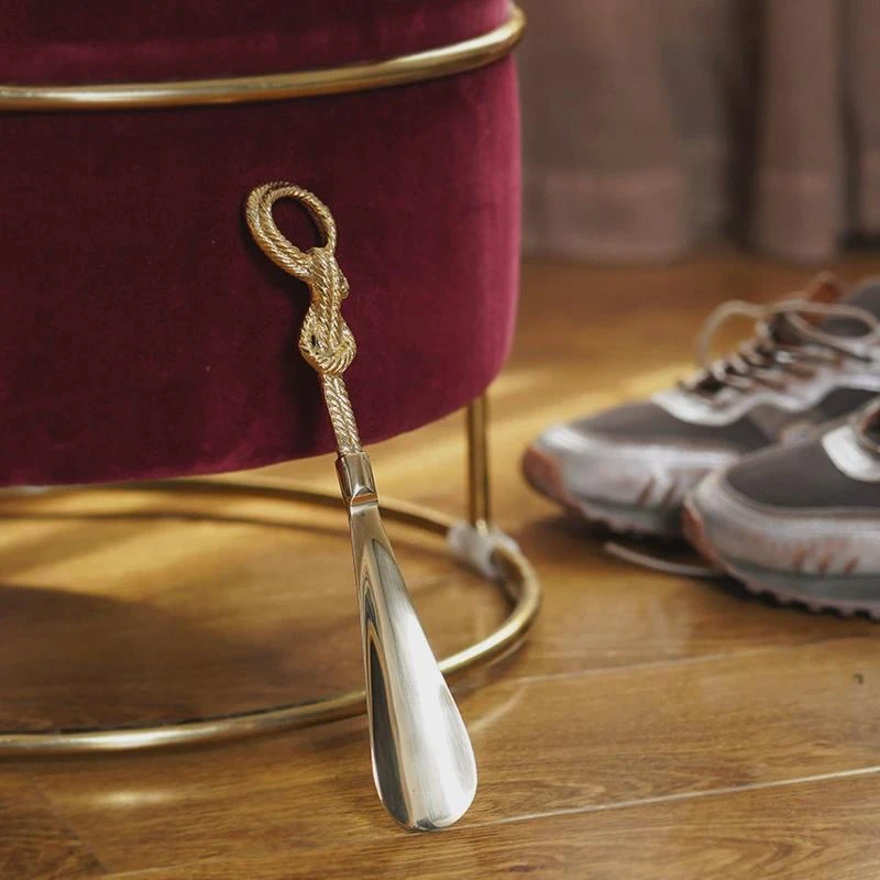 印度进口现代手工创意短款穿鞋器个性新潮黄铜金色艺术轻奢鞋拔子