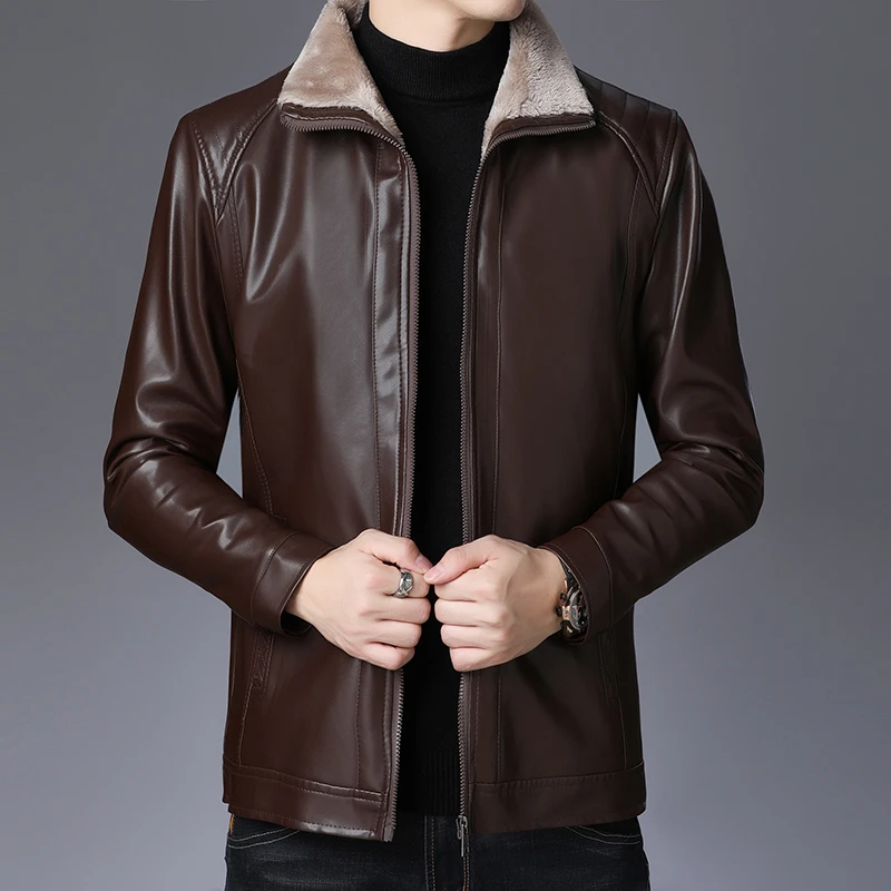 男士高档冬季厚款商务休闲外套 加绒保暖上衣 中年爸爸装衣服