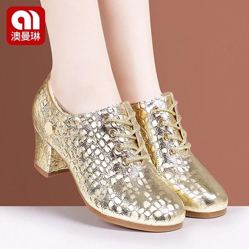 澳曼琳冬季中跟夏季系带法式单鞋专业软底水兵舞鞋女士高跟鞋鞋子