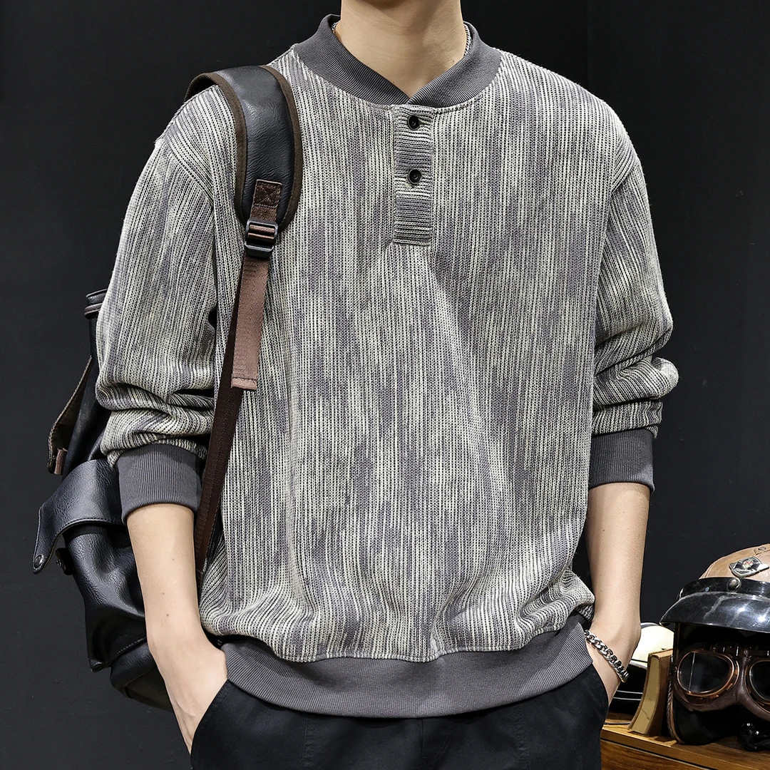 MR.MUDI/穆迪先生半开襟纽扣卫衣男士秋冬款纹理休闲长袖高端衣服