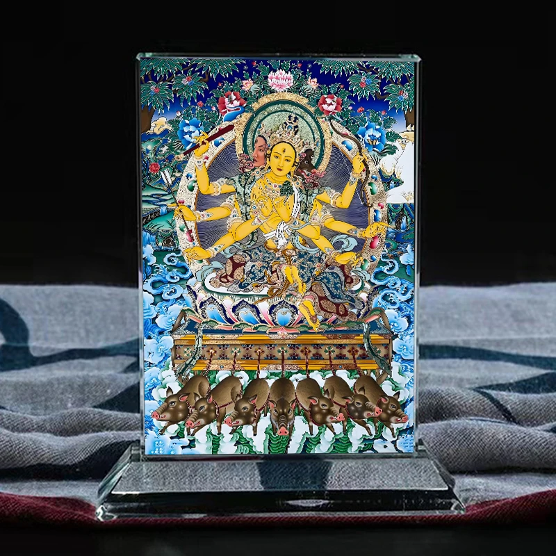 摩利支天菩萨佛母画像水晶摆台办公桌面文创工艺品摆件图片定制