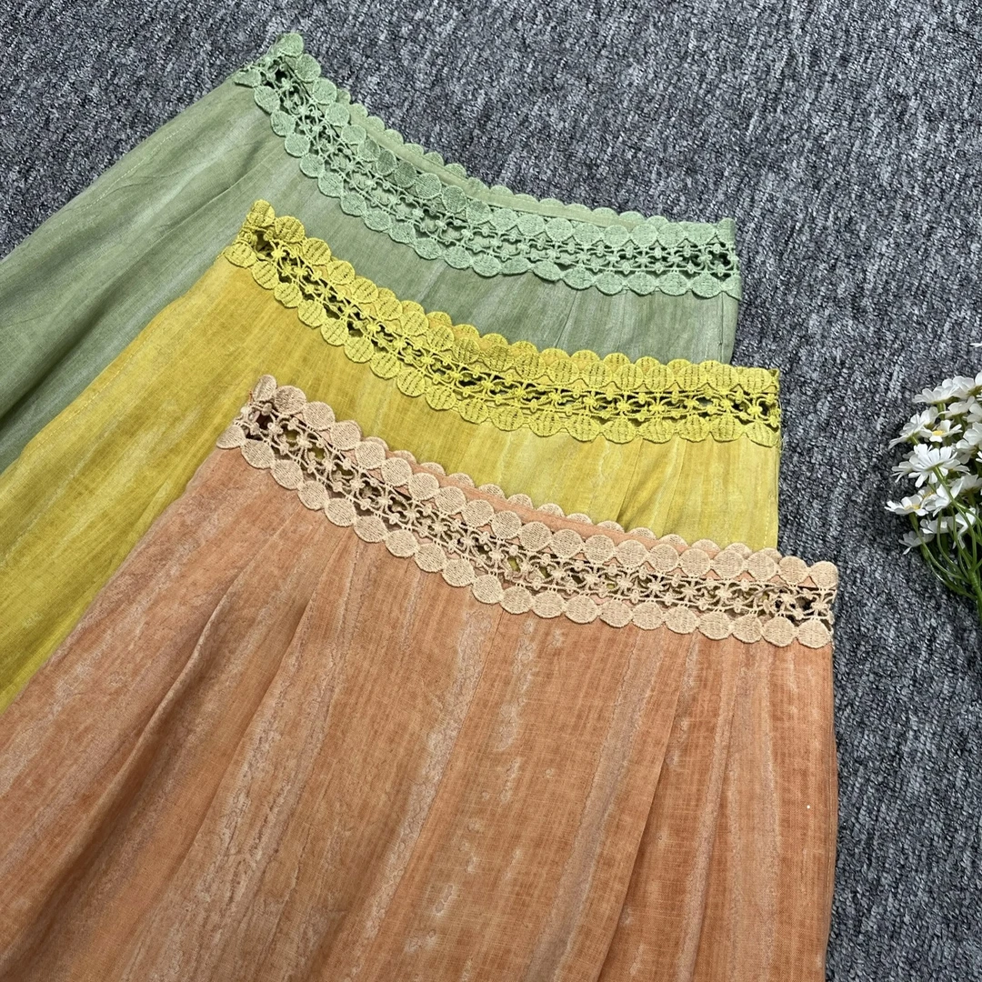 672503-垂感拼接亚麻阔腿裤女直筒长裤