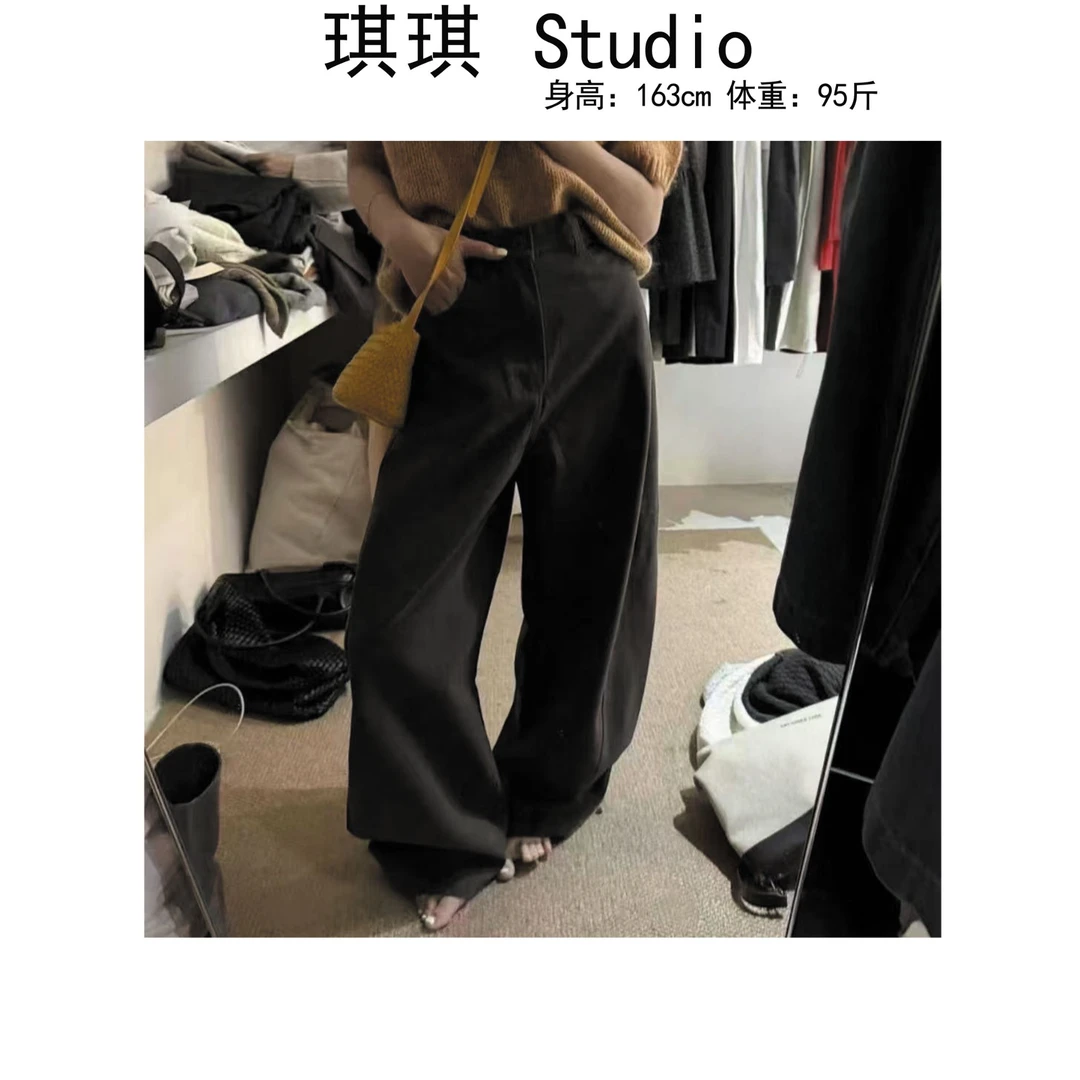《琪琪家》早秋新款高品质气质时尚宽松显瘦减龄纯色简约牛仔裤-B