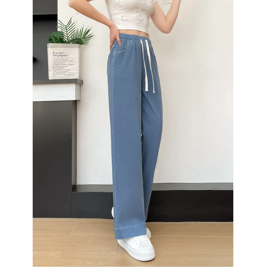 莱赛尔天丝重工水洗夏季薄款垂感显瘦高腰直筒复古港风牛仔裤9855