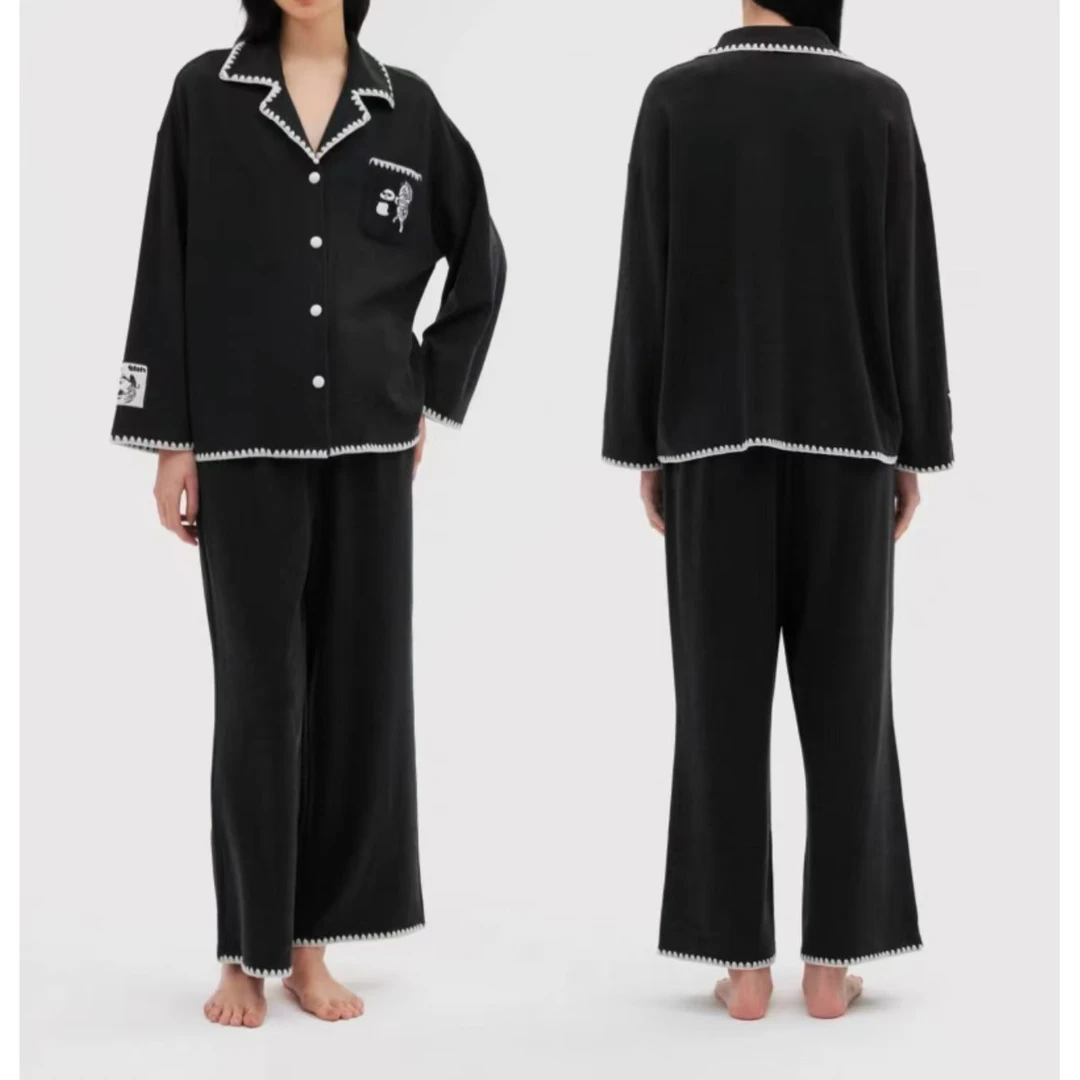 【兽家-黑白熊猫黑】 男女同款2024新款潮牌长袖奶油绒居家服睡衣