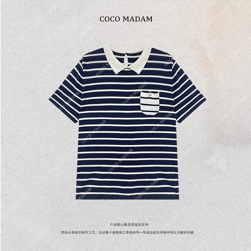 NIUNIU ·T-619 polo领条纹口袋拼色T恤