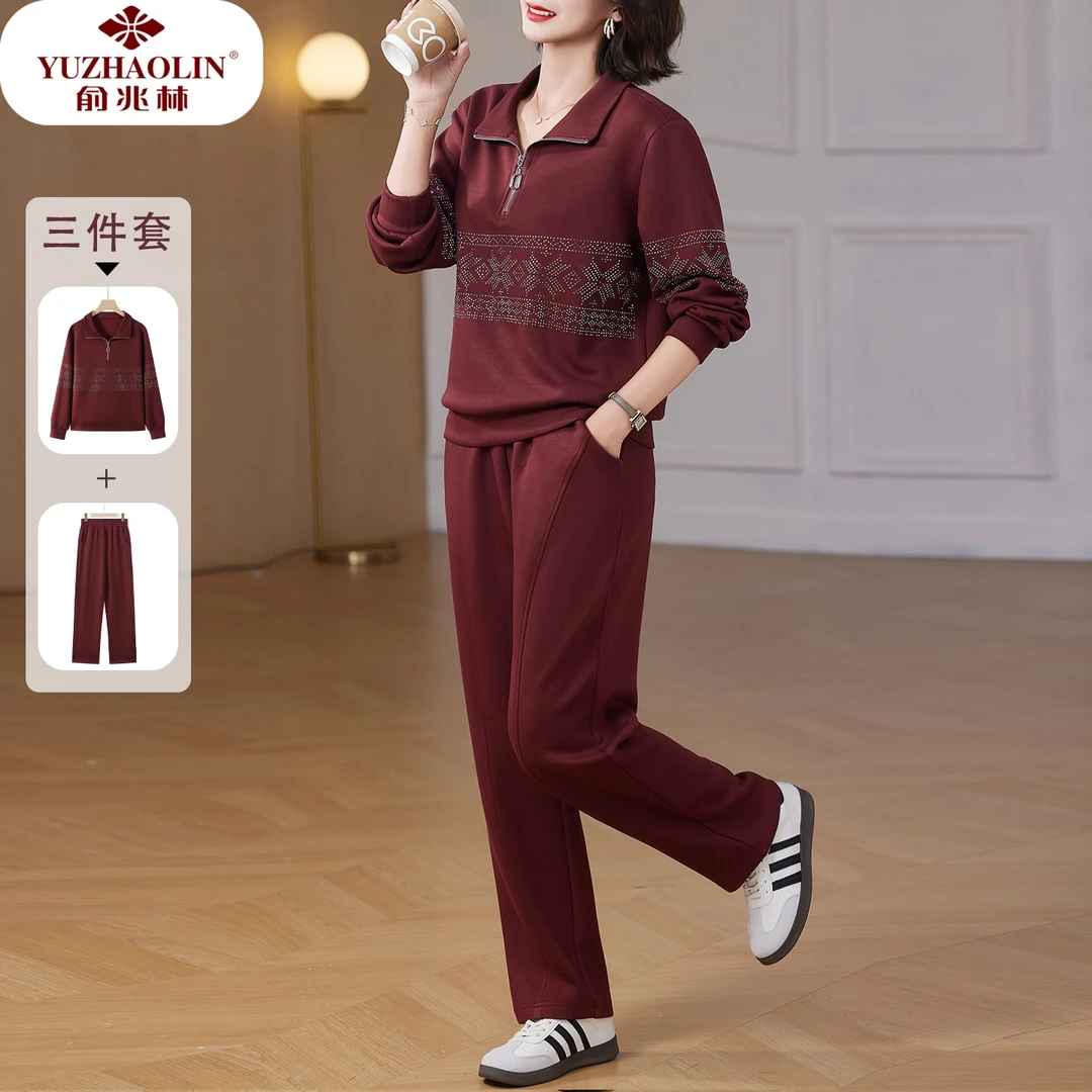 中年妈妈运动服套装女春秋2025新款中老年秋装休闲卫衣宽松上衣服