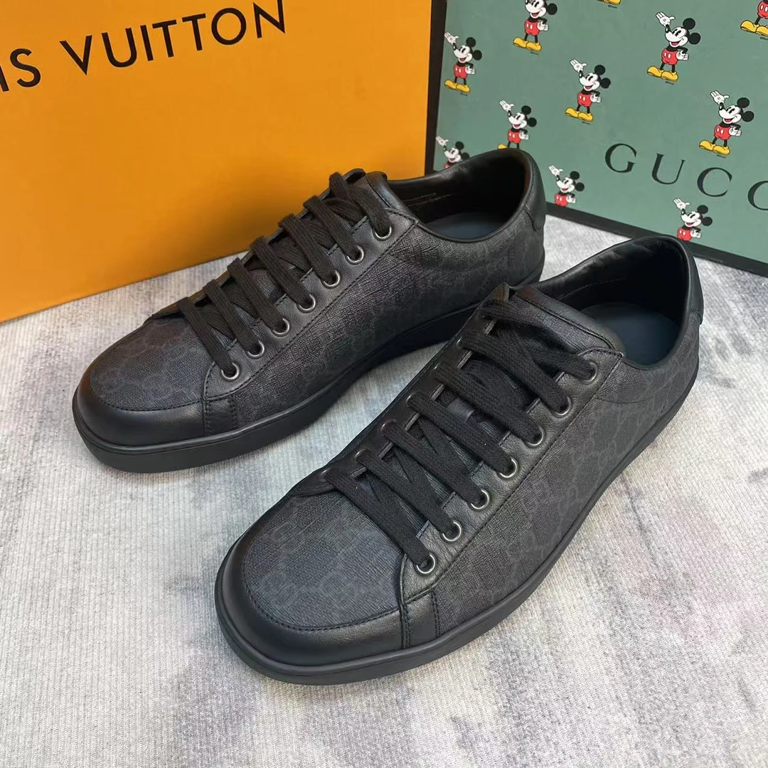 99新 GUCCI/古驰 黑色双G暗纹老花经典板鞋/41欧码