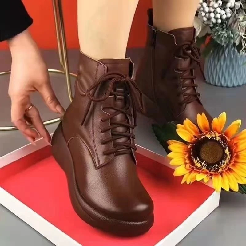 真皮马丁靴女2024冬季加绒加厚时尚休闲百搭软底厚底防滑平底秋冬