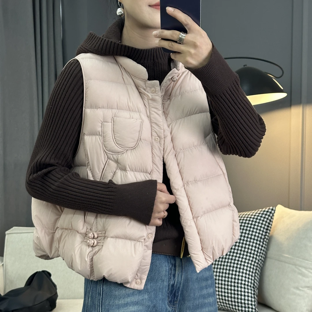 7312纯色短款立领复古工装轻薄加厚显瘦无袖宽松冬季羽绒马夹