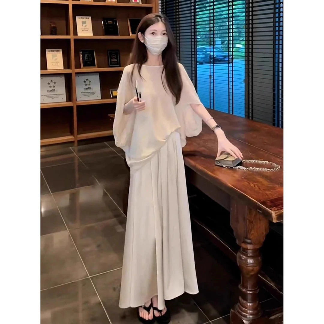 夏季韩系清纯系穿搭轻奢高级感巨好看茶里茶气宽松显瘦连衣裙套装