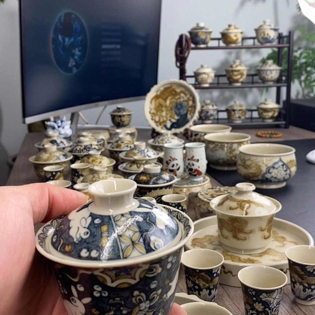 盖碗豆****r景德镇手工手绘茶具