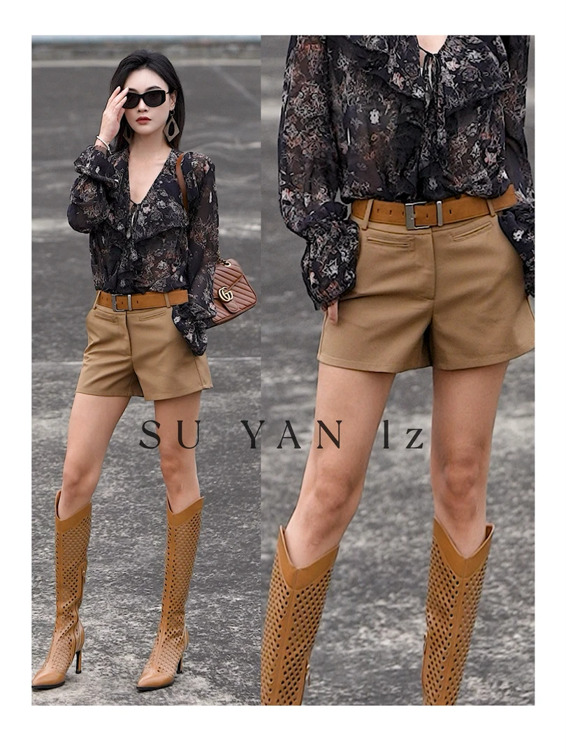 SU YAN 夏季新款时尚百搭显瘦气质休闲简约高腰A字版短裤 DK003