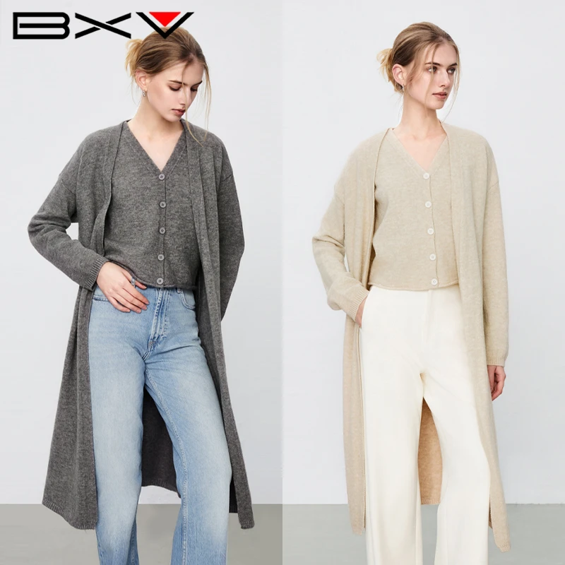 BXV气质针织衫套装女2025秋季新款时尚V领背心马甲开衫两件套毛衣
