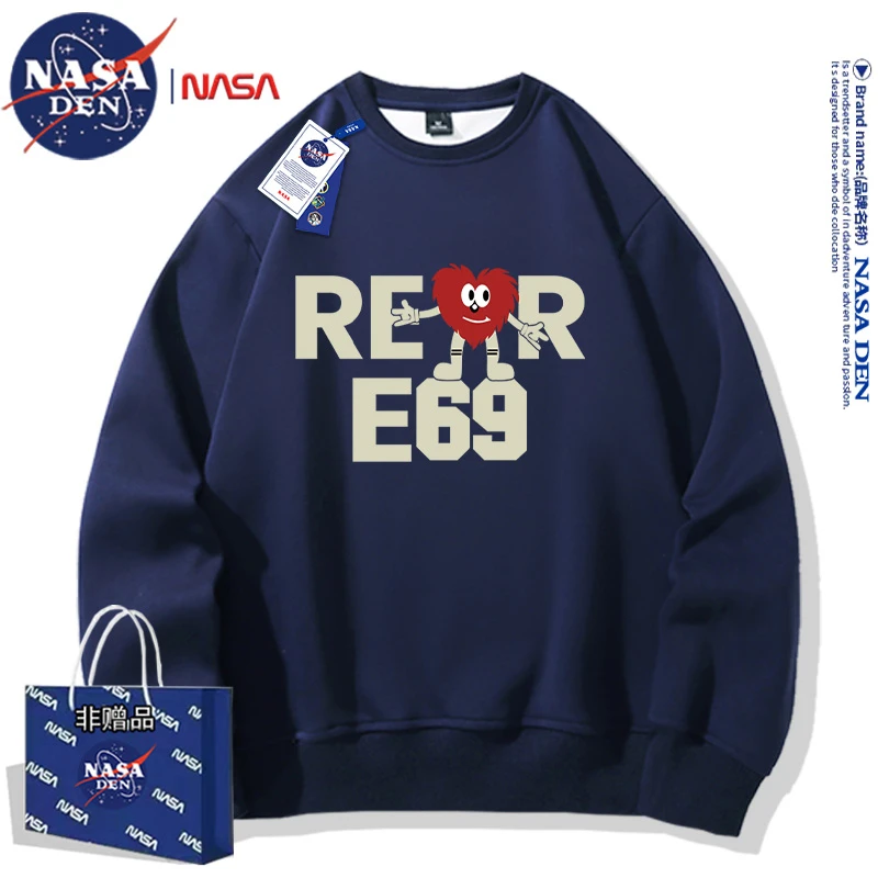 NASA联名无帽衫长袖秋冬潮流印花百搭圆领上衣时尚男女款宽松卫衣